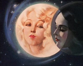 Original Vintage Alberto Vargas  Print Book Plate Moonlight Eclipse