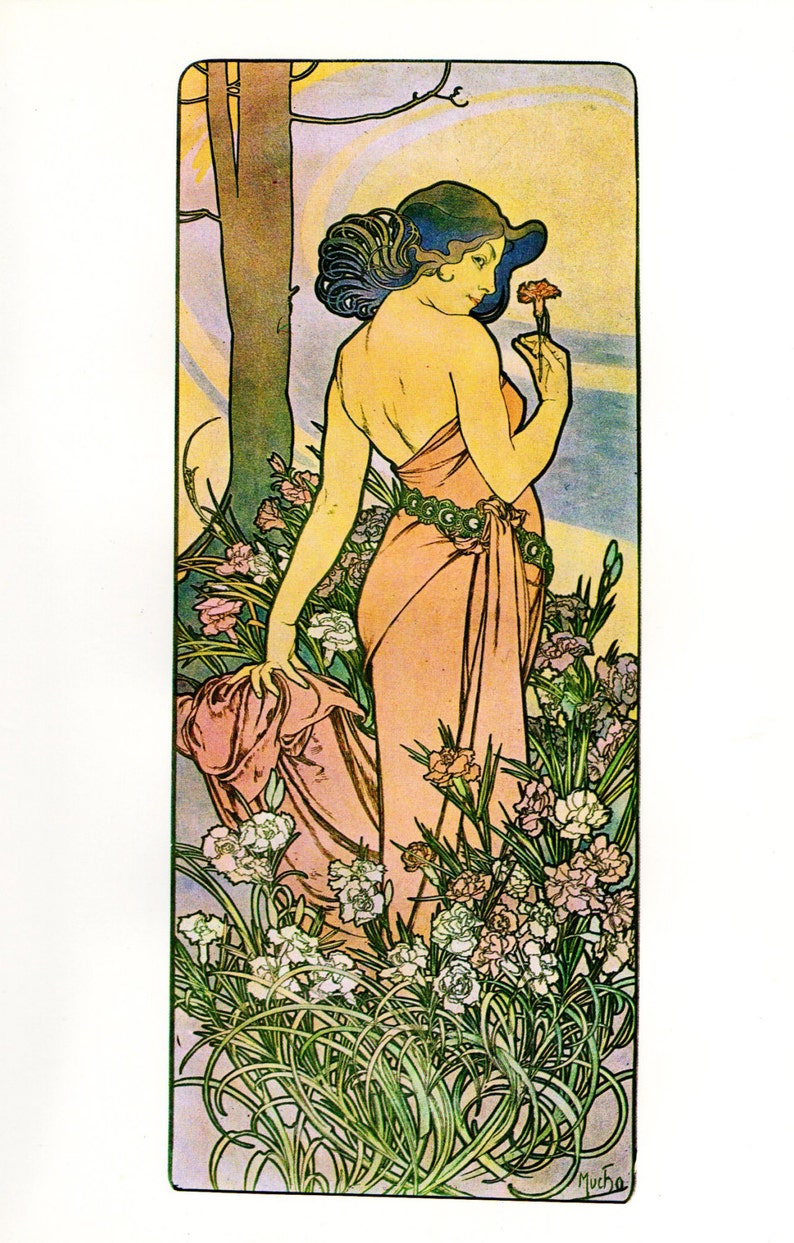 Alphonse MUCHA 1976 Authentic Vintage Art Nouveau PRINT 1897 OEILLET image 1