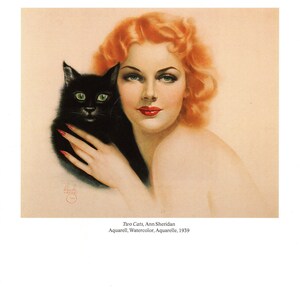 Original Vintage Alberto Vargas Print Book Plate Two Cats, Ann Sheridan image 2