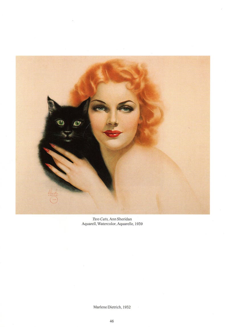 Original Vintage Alberto Vargas Print Book Plate Two Cats, Ann Sheridan image 2