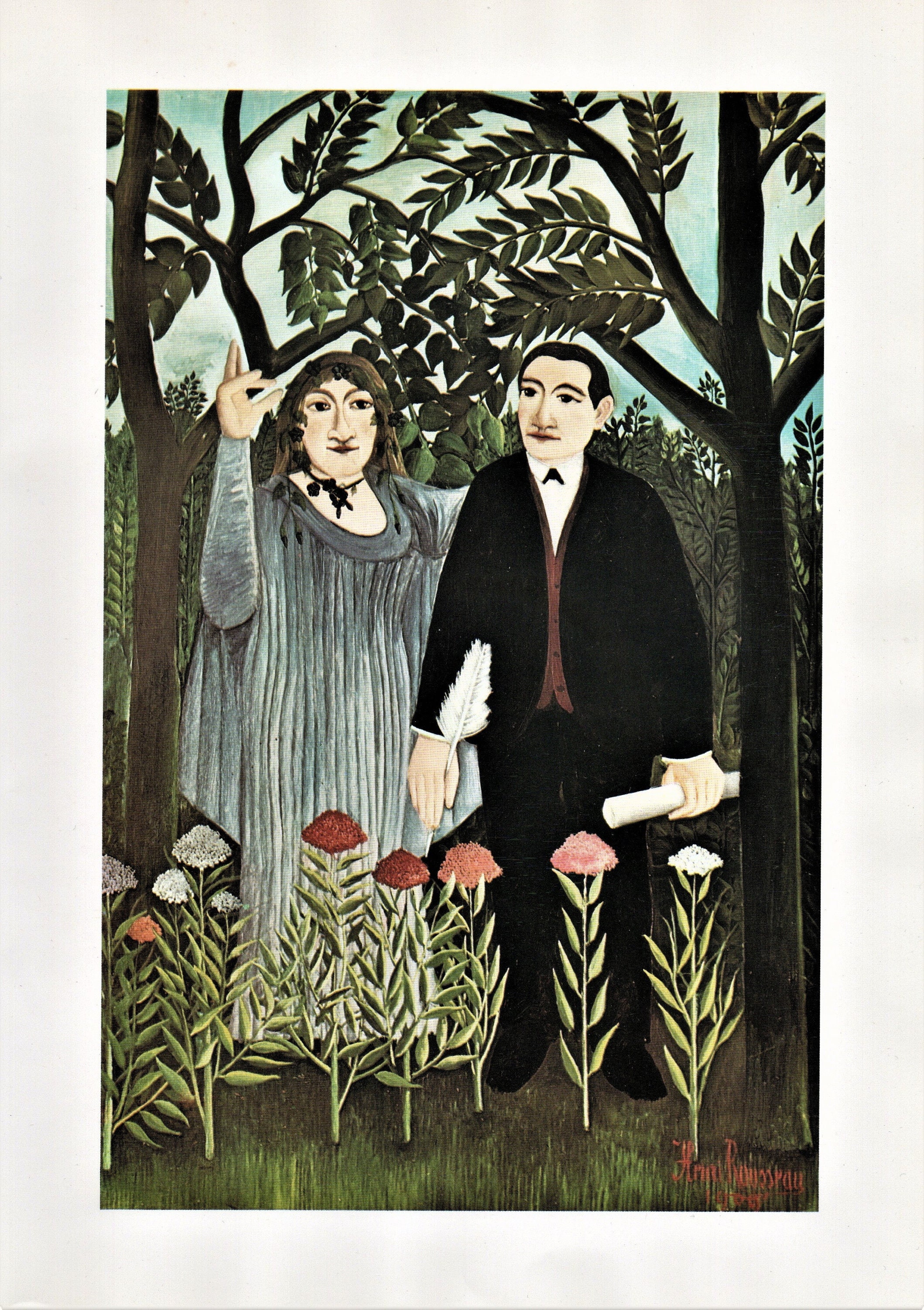 Henri ROUSSEAU "Die Muse Inspiring the Poet" Original 1975 Vintage Französisch Post-Impressionist Print Book Plate
