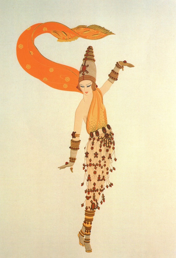 Authentique vintage ERTE Art Déco Print Arabian Nights Fashion