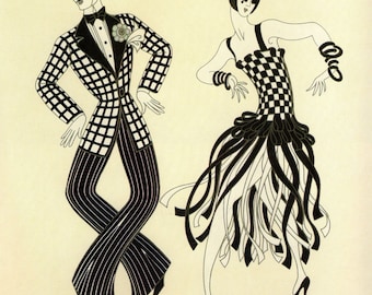 CHARLESTON COUPLE Chic Original Vintage ERTE Art Deco Print Fashion Book Plate