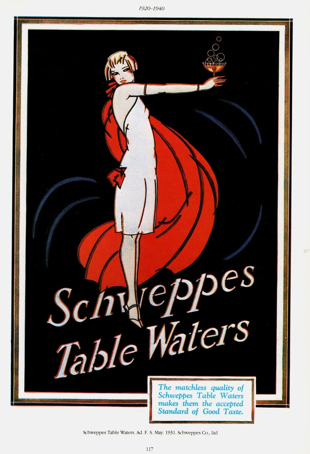 Original Vintage Advertising Art Print Book Plate SCHWEPPES TABLE