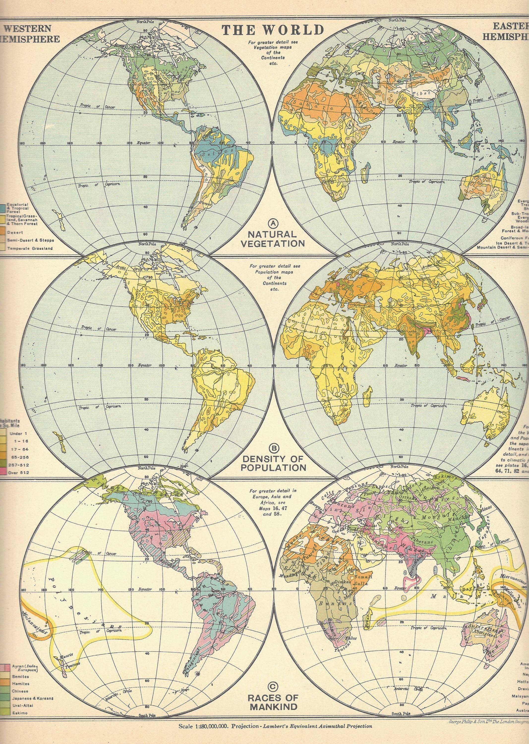 ジョージ・フィリップによる1930年オリジナルアンティーク世界地図