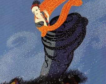 Chic Original Vintage ERTE Art Deco Print SUMMER BREEZE Fashion