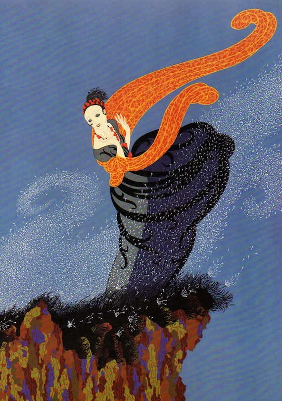 Chic Original Vintage ERTE Art Deco Print SUMMER BREEZE Fashion