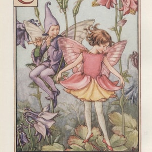 Alphabet Blumenfeen: COLUMBINE FLOWER FAIRY Vintage Print c1930 von Cicely Mary Barker letter