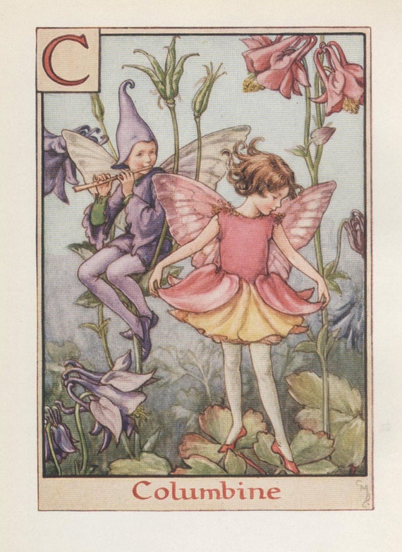 Alphabet Flower Fairies: COLUMBINE FLOWER FAIRY Vintage Print