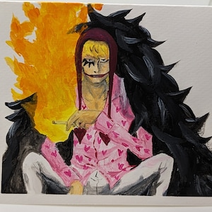 One Piece Corazon Rosinante on Fire Acryl Grußkarten Gemälde