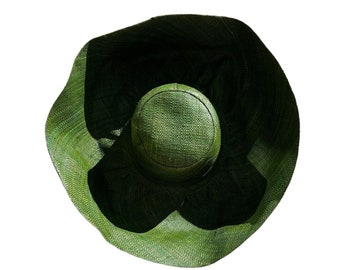 Green Straw Hat, Straw Sun Hat, Women’s hat with flexible brim, Wide Brim Straw Hat