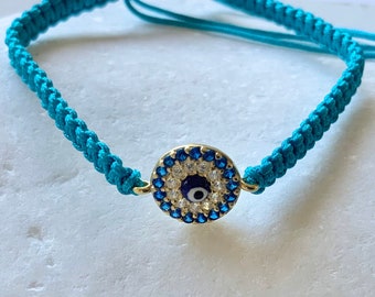 Evil Eye Macrame Bracelet, Turquoise Bracelet, Friendship Bracelet