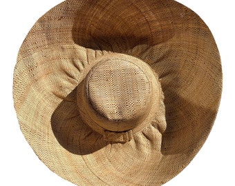 Dark Beige Straw Sun Hat, Straw Beach Hat, Women’s hat with flexible brim, Wide Brim Straw Hat