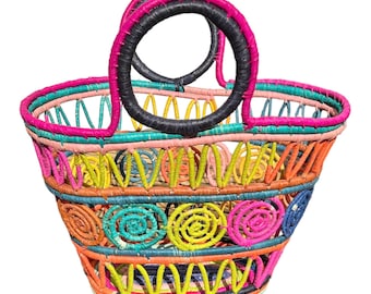 Raffia tote basket, straw market basket, French market basket, home decor basket, grocery basket, summer straw bag