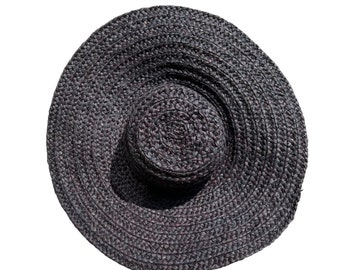 Black floppy hat, French market hat, Raffia hat, Wide brim sun hat, beach hat