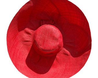 Wide Brim Red Straw Sun Hat, Elegant Summer Hat, Women’s hat with flexible brim, Wide Brim Straw Hat