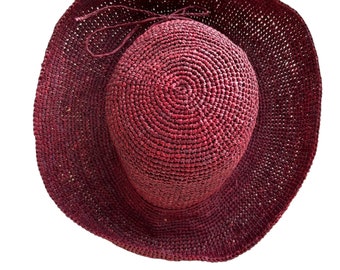 Aubergine Raffia Hat, Purple Sun Hat, Crochet Straw Hat, French Market Hat