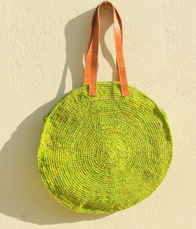 Round Straw bag market bag Straw Beach bag raffia bag Etsy