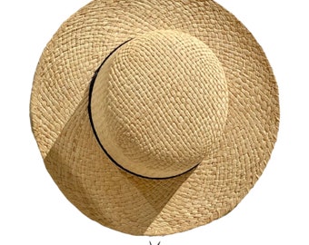 Explorer or Archeologist Raffia Straw Hat with Adjustable Lace Tie, Medium Brim Unisex Sun Hat, Travel Hat