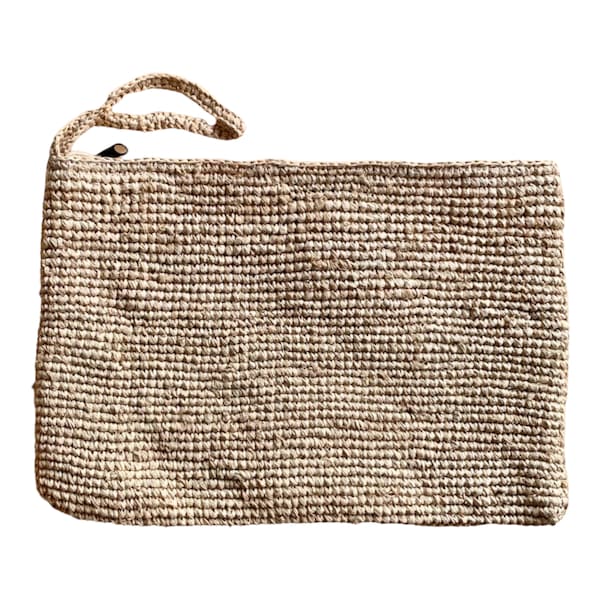 Raffia Crochet Bag With Zip, Straw Clutch Bag, Travel Pouch, Natural Raffia Bag, Straw Purse