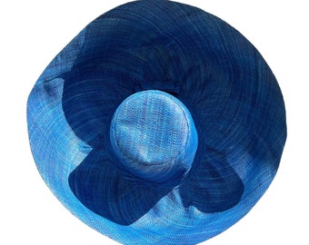 Blue Straw Hat, Straw Sun Hat, Women’s hat with flexible brim, Wide Brim Straw Hat