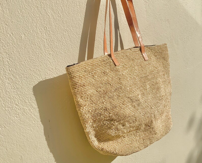 Straw Bag With Zip and Leather Straps French Market Bag Etsy