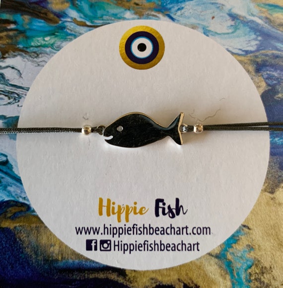 Hippie Fish Charm Bracelet Sterling Silver 925 Charm Bracelet