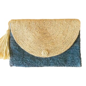 Straw clutch bag, crochet straw clutch bag, straw purse, blue raffia bag, summer clutch, crochet bag, rattan bag