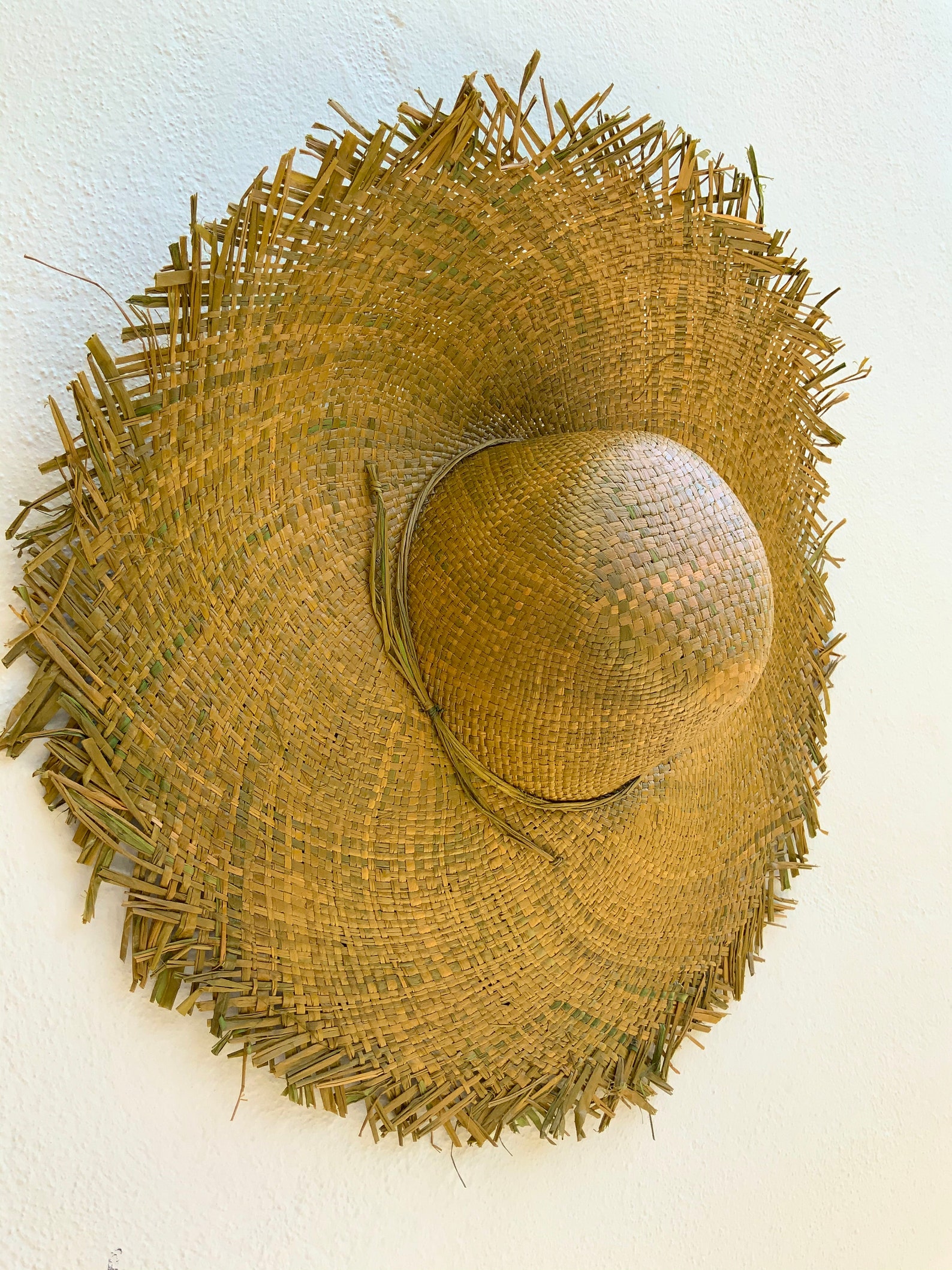 Olive straw hat large brim frayed edge large straw hat Etsy