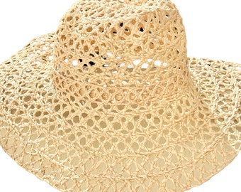Crochet Sun Hat, Lace Raffia Sun Hat, Cut Out Weave Hat, Summer Hat