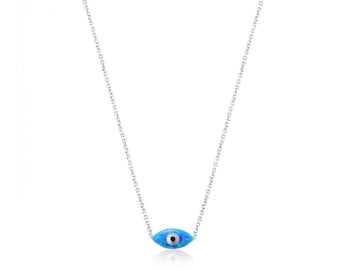 Blue Opal Evil Eye Necklace, Greek Evil Eye Charm, Opal Necklace, Minimalist Jewelry, Evil Eye Necklace