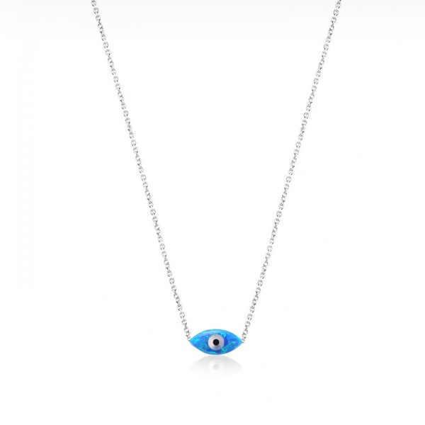 Collier bleu opale mauvais œil, charme grec mauvais œil, collier opale, bijoux minimalistes, collier mauvais œil