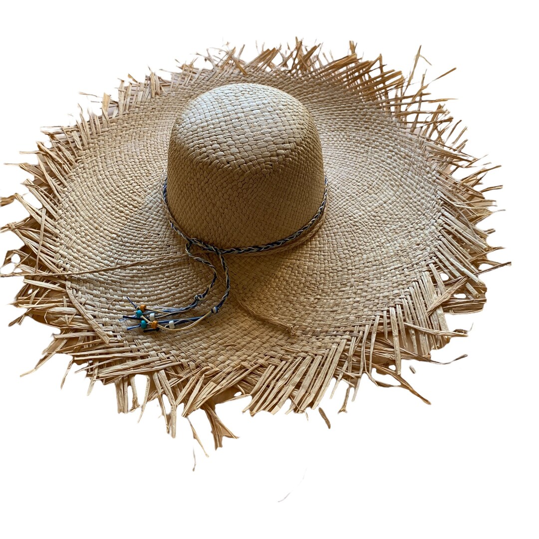 Straw Hat With Frayed Edge Medium Brim Straw Hat Sun Hat - Etsy
