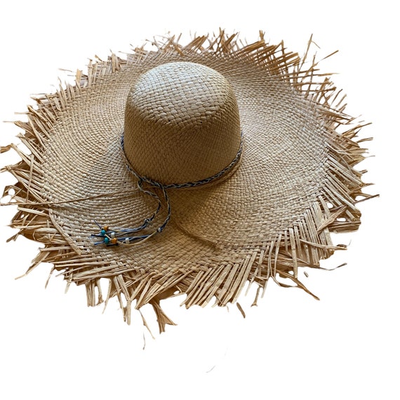 Straw Hat With Frayed Edge Medium Brim Straw Hat Sun Hat Etsy