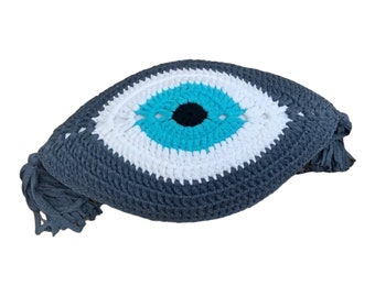 Evil Eye Cushion, Evil Eye Pillow, Greek Cushion, Crochet Cushion, Handmade Crochet Pillow, Greek Eye Pillow