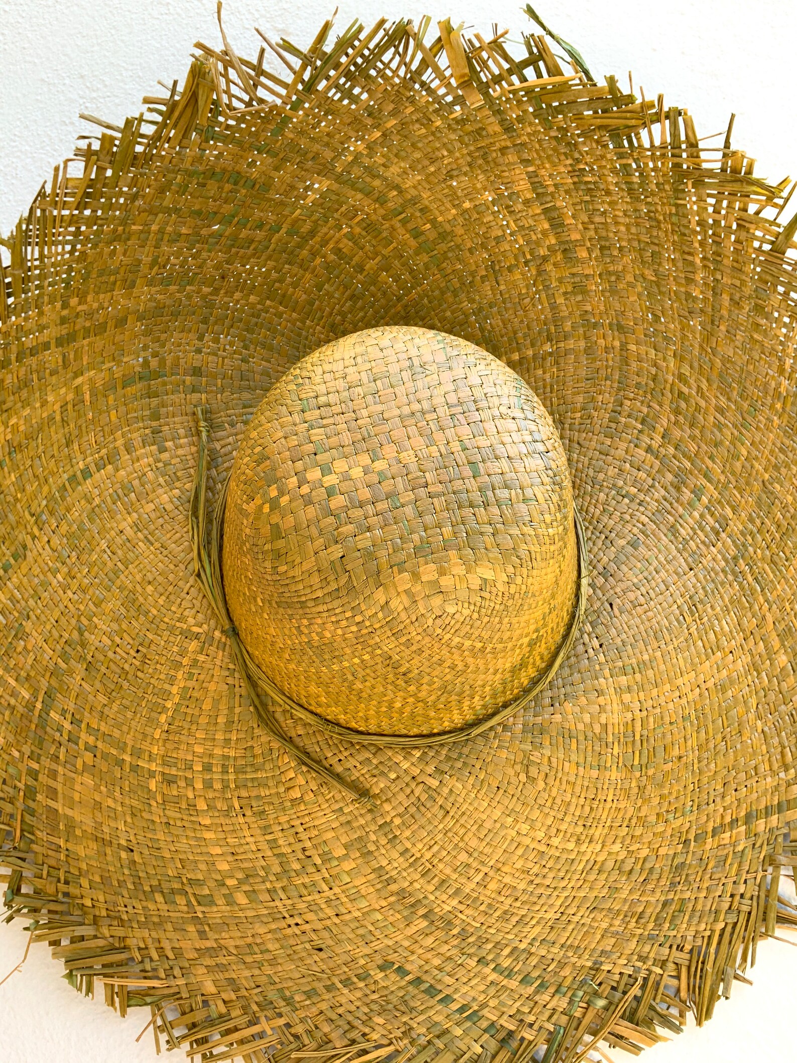 Olive straw hat large brim frayed edge large straw hat Etsy