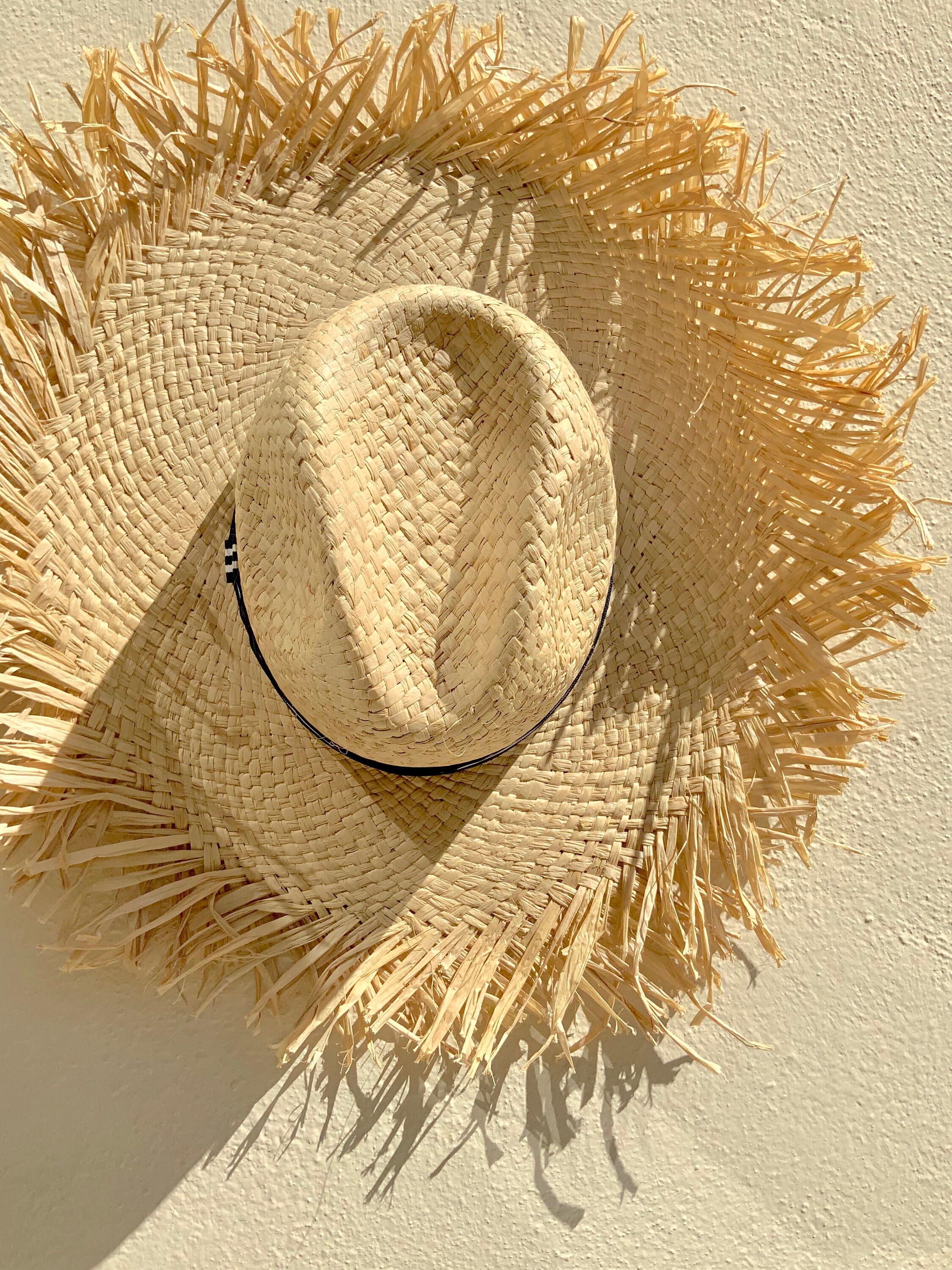 Frayed edge straw hat Clearance
