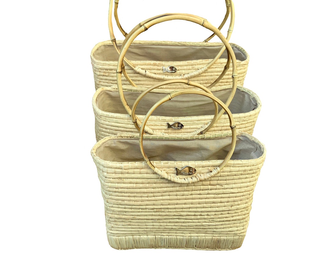 Straw Handbag Straw Bag With Bamboo Handles in 3 Sizes Etsy