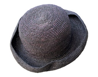 Black crochet straw hat, raffia hat, straw hat, Chapeau, sun hat, crochet French style hat, French market hat
