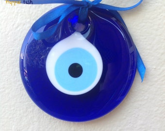 Œil Grec (Nazar) En Verre Bleu - Pendentif Porte-Bonheur 7 Cm - Pour Voiture, Maison, Décoration - Amulette Contre Le Mauvais Œil