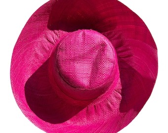 Bright Pink Straw Hat, Women’s Sun Hat With Medium Brim, Flexible Straw For Up or Down Styling, French Market Hat, Mimosa Hat