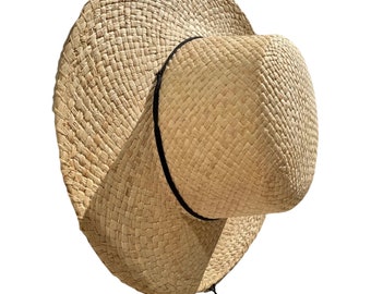 Explorer or Archeologist Raffia Straw Hat with Adjustable Lace Tie, Medium Brim Unisex Sun Hat, Travel Hat