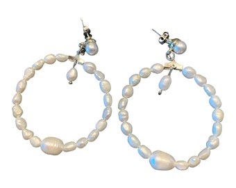 Pearl Hoop Earrings, Large Hoop Earrings, Pearl Earrings, Pearl Hoops, Pearl Jewelry, Freshwater Pearl Jewelry