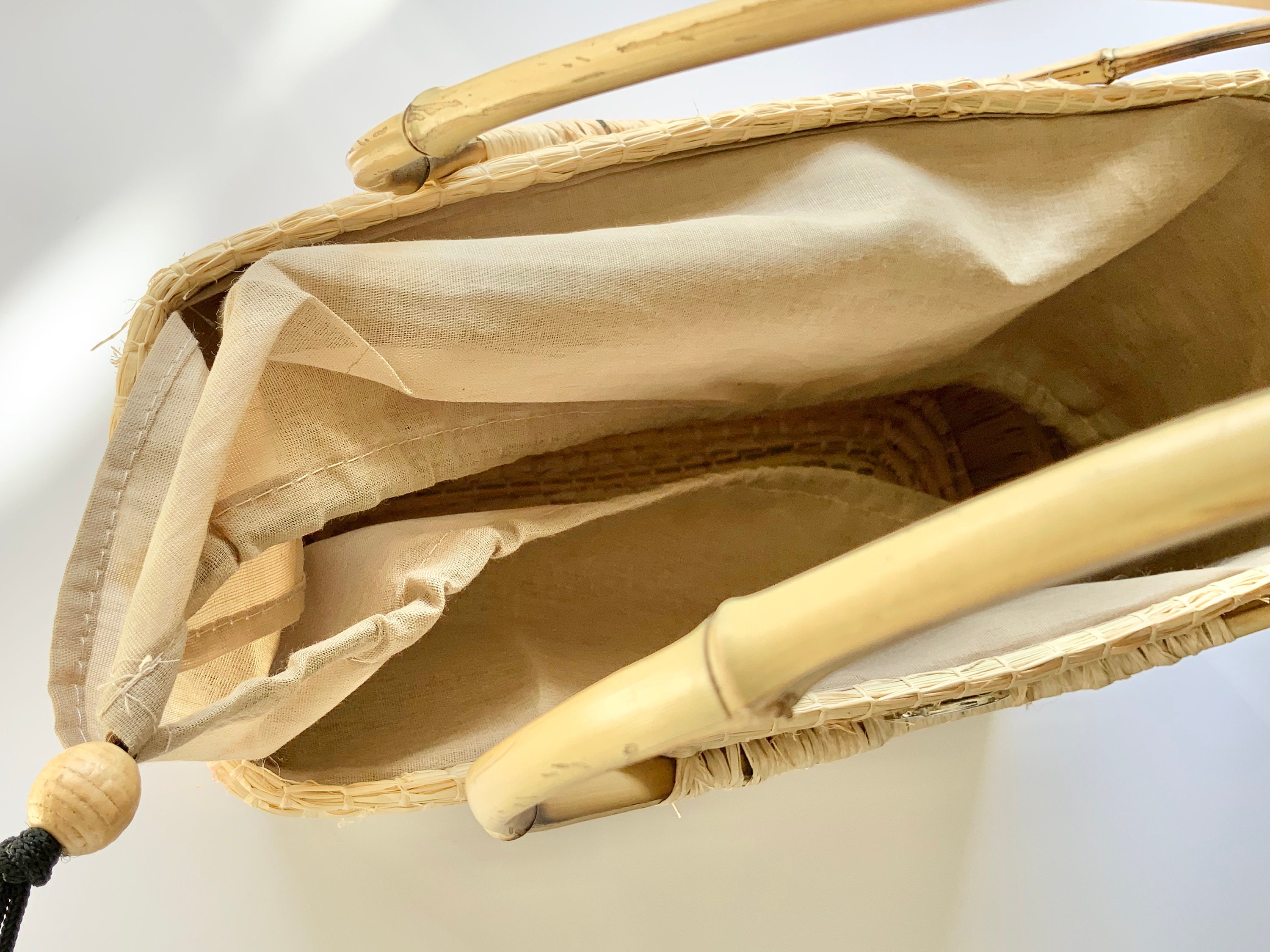 Raffia handbag with bamboo handles straw bag with bamboo | Etsy