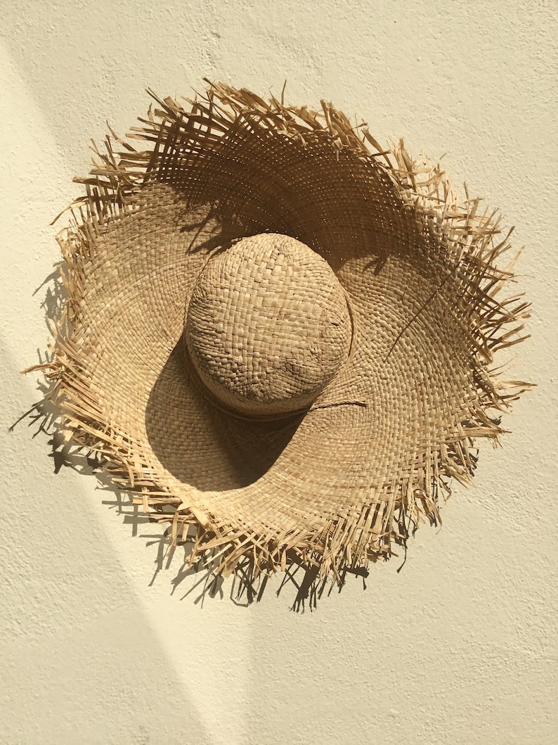 Straw Hat With Frayed Edge Medium Brim Straw Hat Sun Hat Etsy