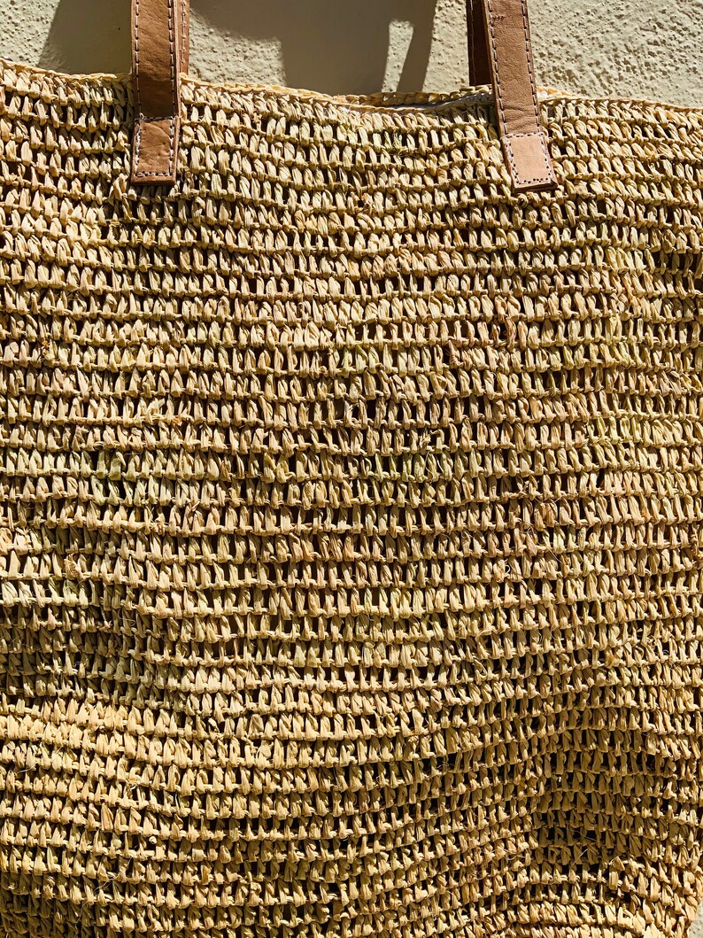 Straw bag with zip and leather straps french market bag Etsy