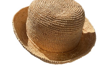 Small Size Crochet Straw Hat, Natural Straw Hat, French Market Hat, Straw Bucket Hat