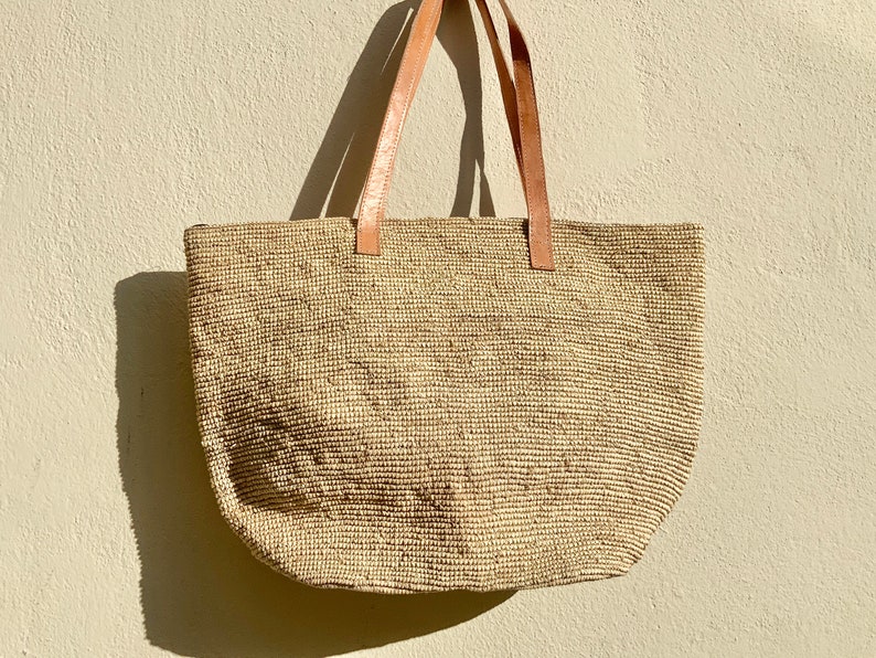 Straw Bag With Zip and Leather Straps French Market Bag Etsy
