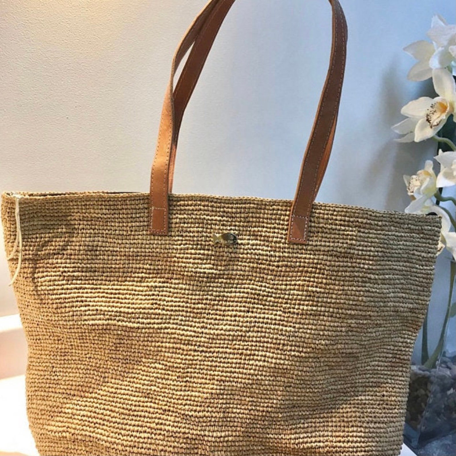 Straw Bag With Zip and Leather Straps French Market Bag Etsy