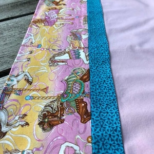 Carousel Print Pillowcase: Pink Cotton Standard Size